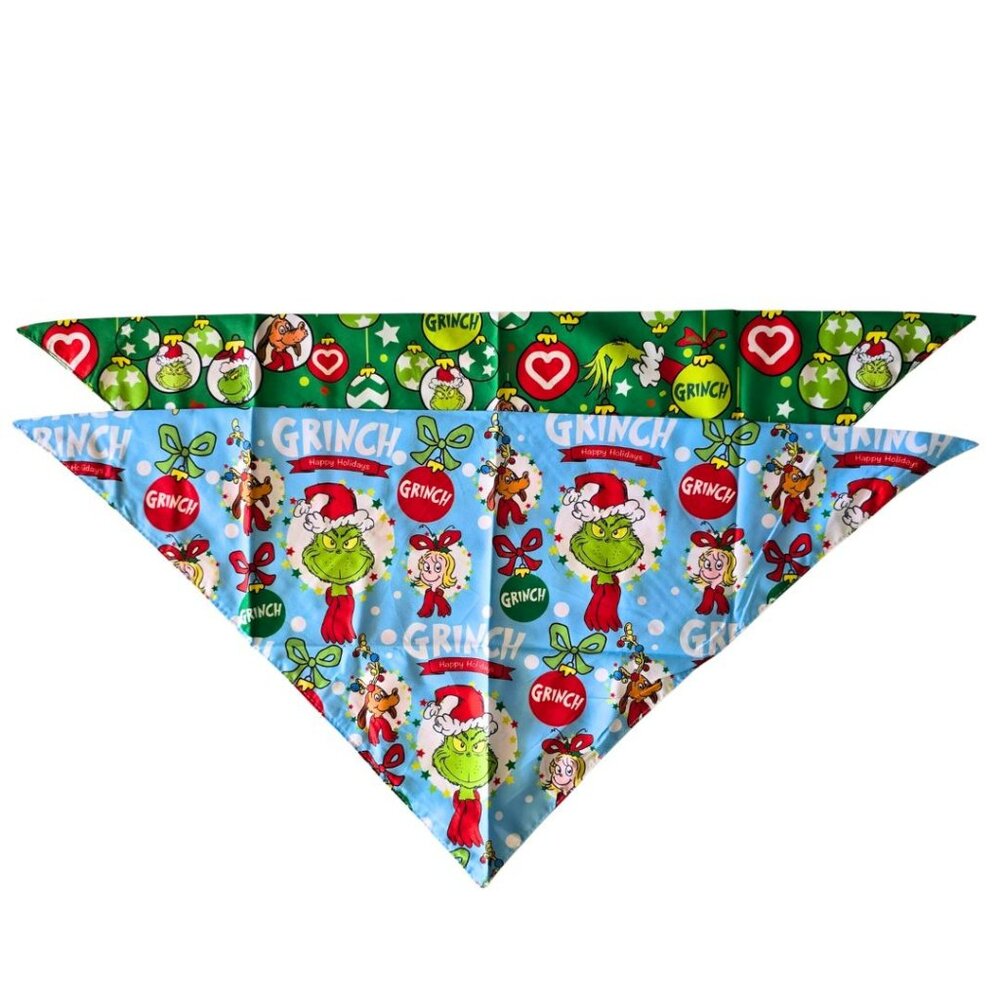 The Grinch Christmas Bandana 2 Pack Lot Holiday Pet Bandanas for Dogs & Cats NEW